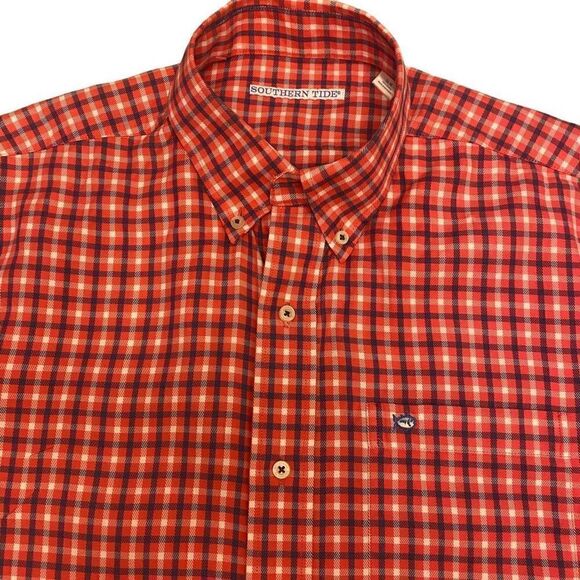 Southern Tide Red, White, Gray Plaid Long Sleeve Button Down Shirt Sz M - Picture 2 of 13